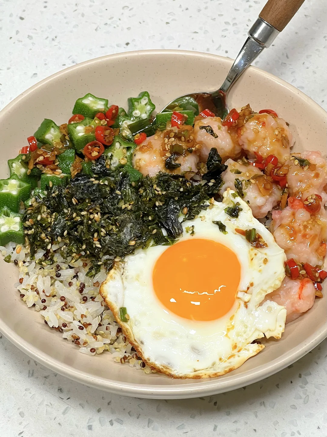 5min吃上减脂餐虾滑秋葵拌饭‼️附教程～