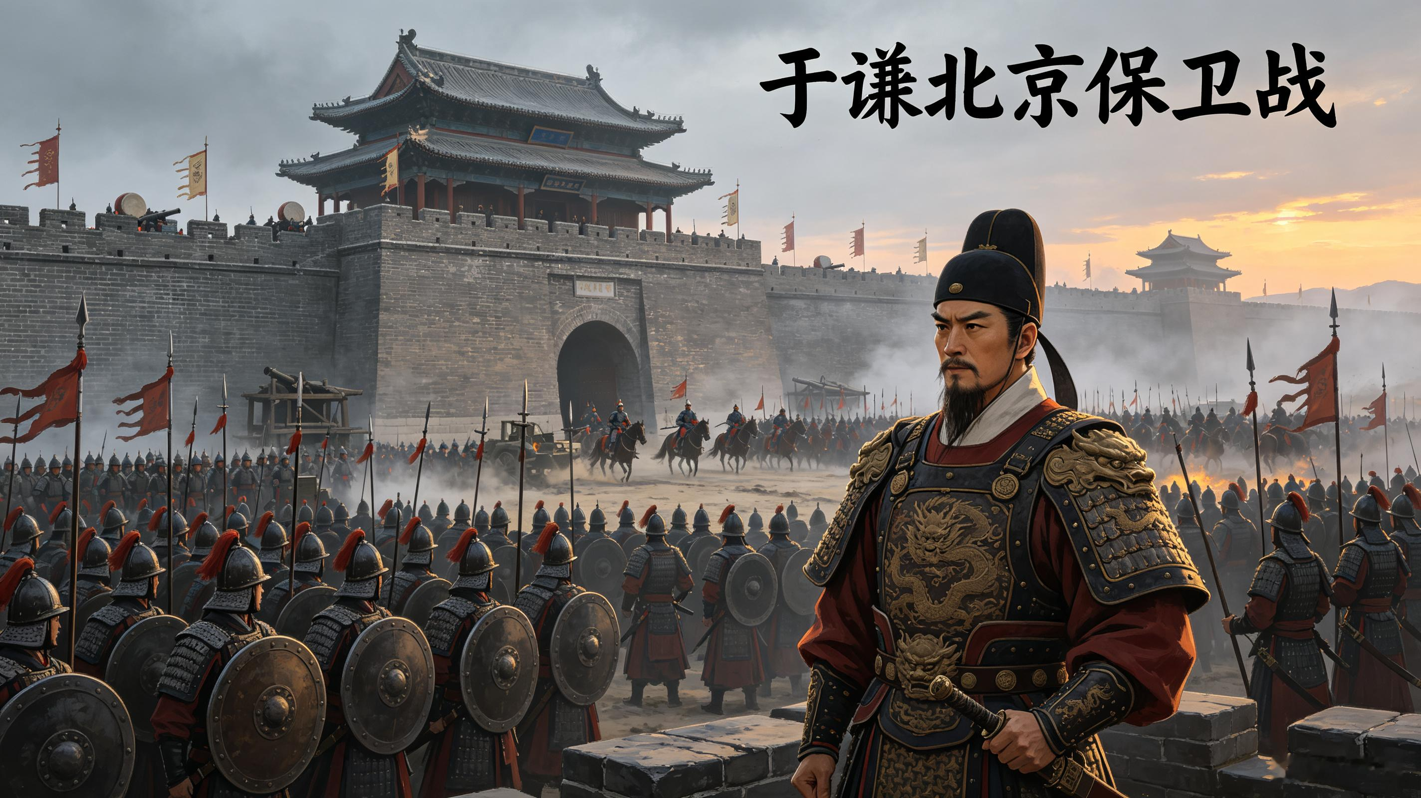 一、于谦：北京保卫战（千古经典，《石灰吟》出处）
 
正统十四年（1449），明英宗朱祁镇宠信宦官王振，不听劝阻，亲率大军出征瓦剌。在土木堡，明军全军溃败，数十万将士战死，明英宗被俘，这就是土木堡之变。消息传回北京，朝堂大乱，很多大臣主张放弃北京，南迁避祸。
 
时任兵部侍郎的于谦厉声反驳：“言南迁