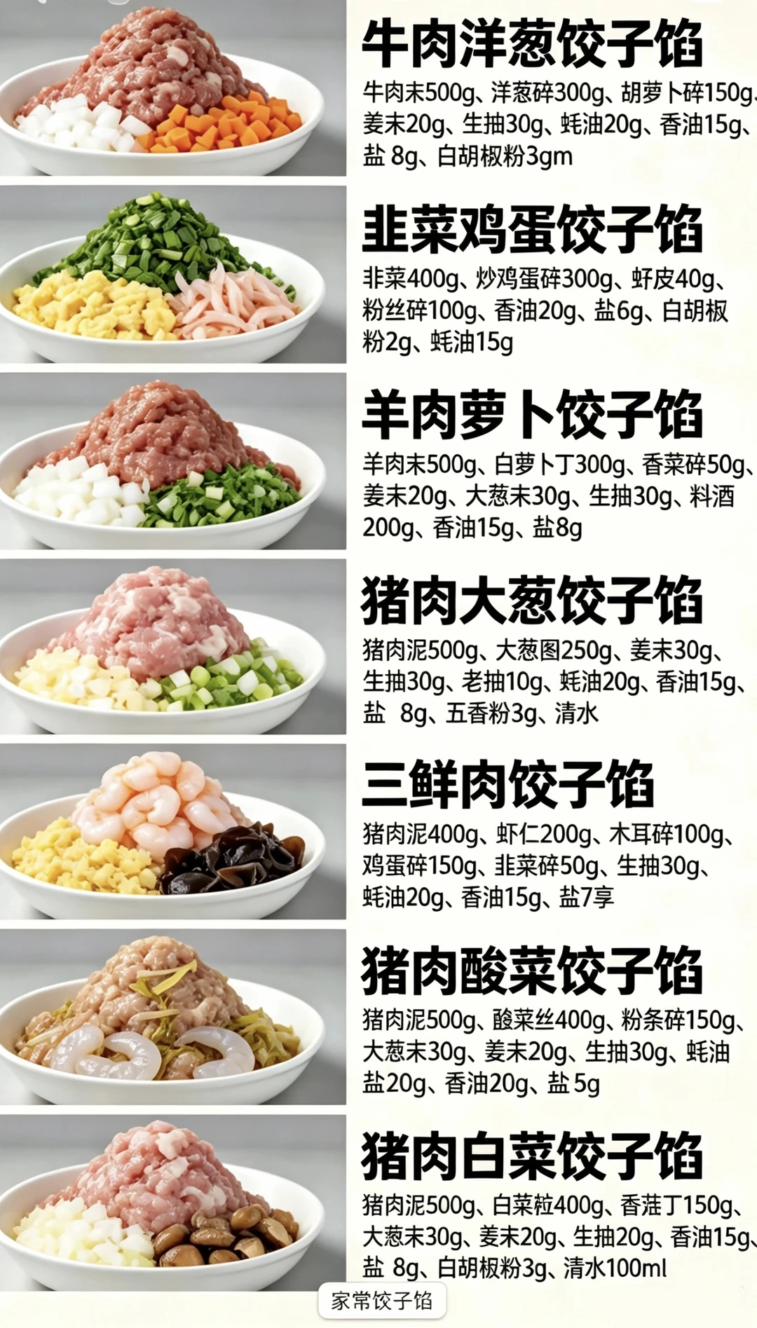 各种饺子肉馅做法