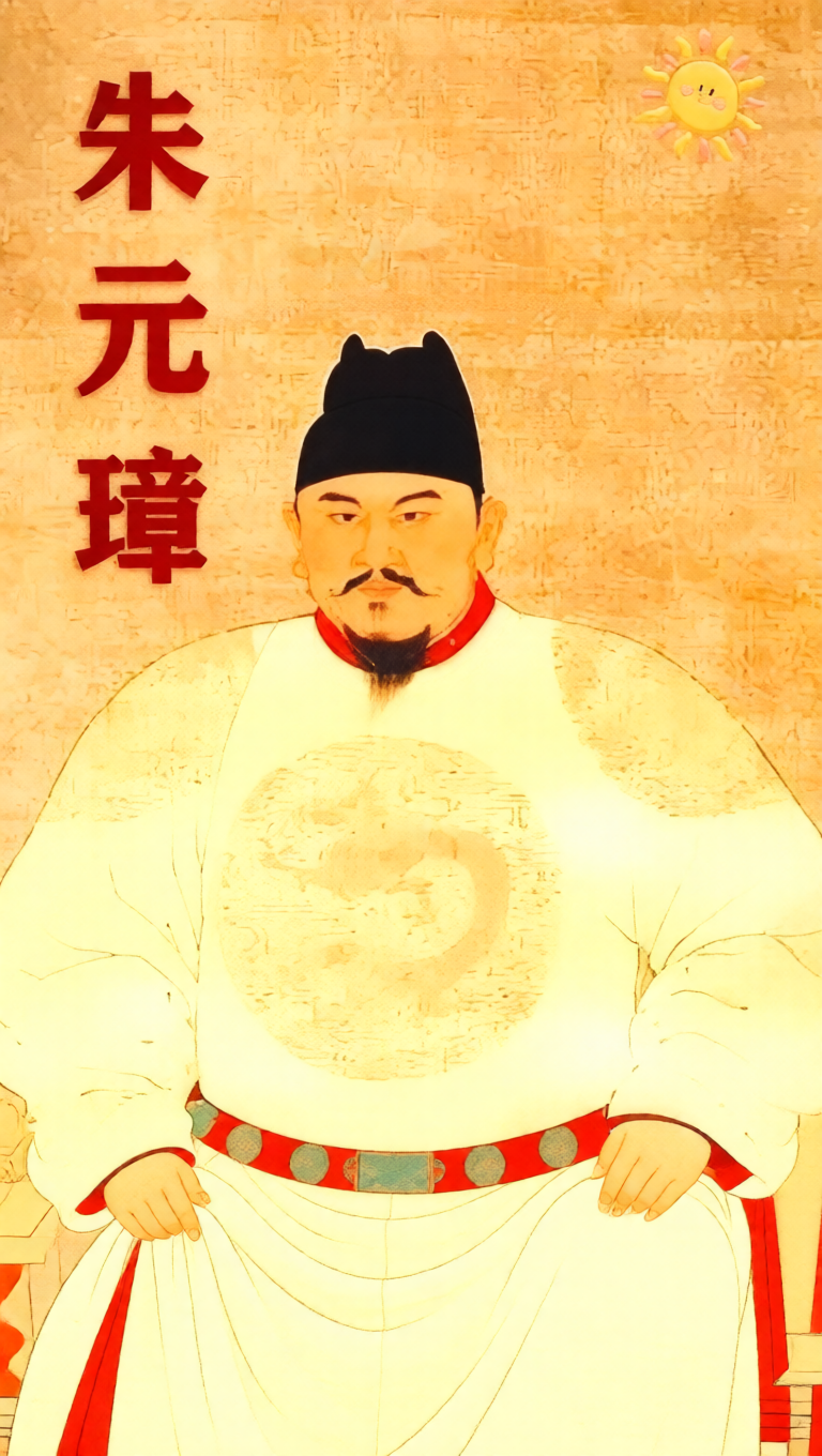 朱元璋
从濠州乞儿到大明开国君主的铁血与经纬

朱元璋（1328–1398），字国瑞，濠州钟离（今安徽凤阳）人，明朝开国皇帝，年号洪武。其生平堪称中国帝制史上最具传奇性的真实逆袭——出身赤贫，幼失怙恃，曾为皇觉寺行童、流浪乞丐，后投身红巾军，以非凡胆识、严明纪律与卓越战略，在群雄割据中脱颖而出。13