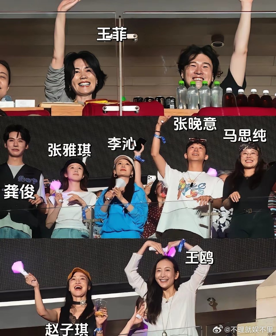那英演唱会群星云集，好多明星大咖都来看她的演唱会，​有王菲、李维嘉、宋丹丹，殷秀梅，张碧晨，梁静，管虎，黄渤，王菲、王鸥、马思纯、龚俊、张晚意，而且他们都不戴墨镜不戴口罩，太接地气了。
​由此可以看出那英的朋友太多了，年龄跨度也很大，大家都很喜欢那英的性格，大大咧咧性格直爽。
​那 ​