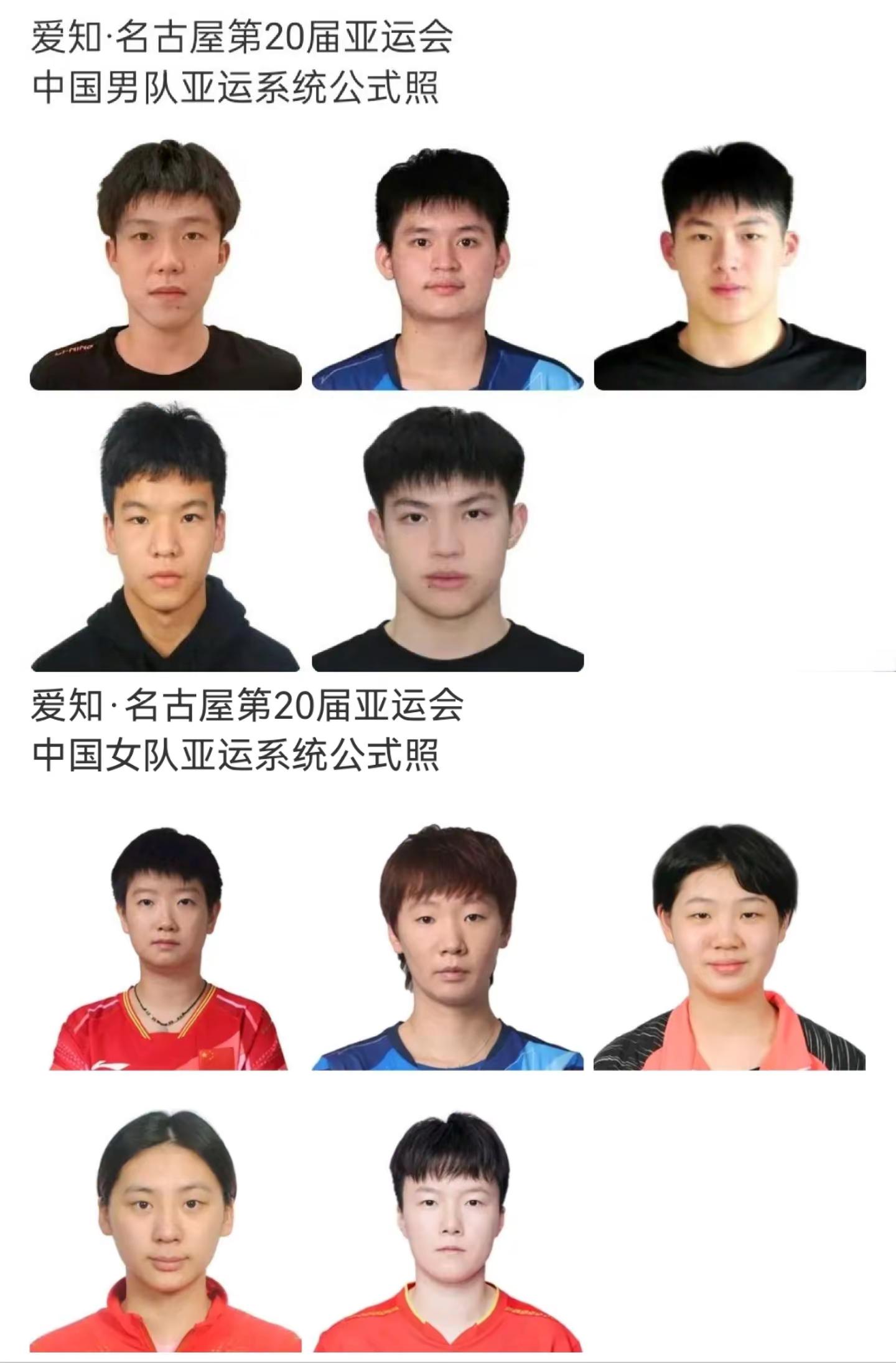 名古亚运会国兵男队女队公式照。王楚钦 孙颖莎 2026名古屋亚运会 国兵队