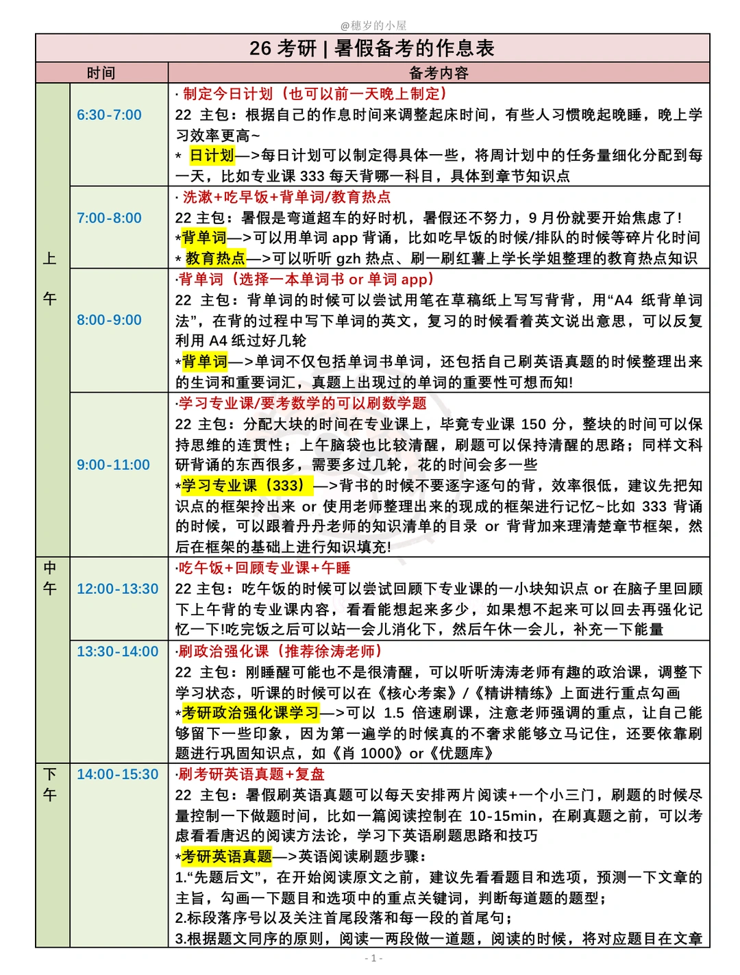 26考研｜足足2000字的暑假计划表来啦！
