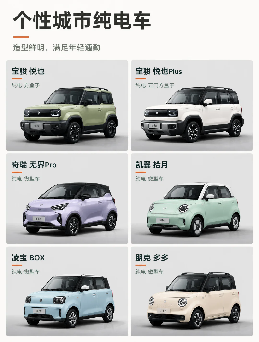 6款个性纯电小车🚗，总有一款适合你