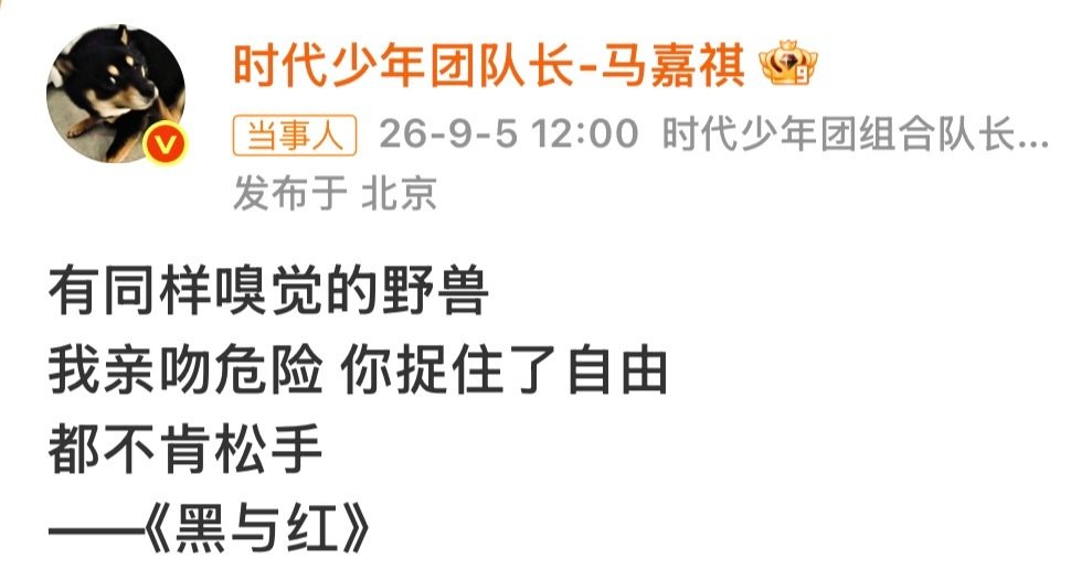 ⚫️&🔴
两个高度同频，但又完全背道而驰的人，看似两者不该在同一时空同时存在，反而却亲密的无法分割。。

究竟是针锋相对的陌生人还是亲密无间的朋友…
#马嘉祺黑西装vs红皮衣# ​