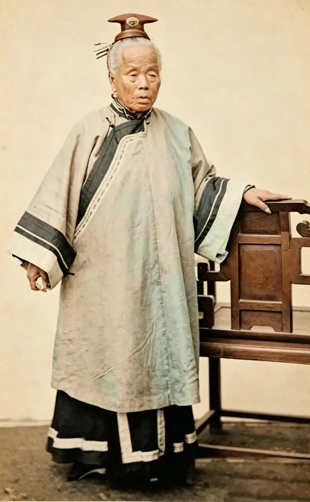 李鸿章的母亲李氏的照片（原照为黑白），拍摄于1971年，由英国摄影师约翰·汤姆逊在天津拍摄，当时李氏年72岁。
 
李氏是李鸿章最怕的女人，她最大的特点就是脚大，民间称她为“麻大脚”。李鸿章做了湖广总督以后有些飘了，有一次母亲坐轿出门，大脚伸在外面，李鸿章好面子怕人说闲话，于是小声提醒母亲说：“收脚