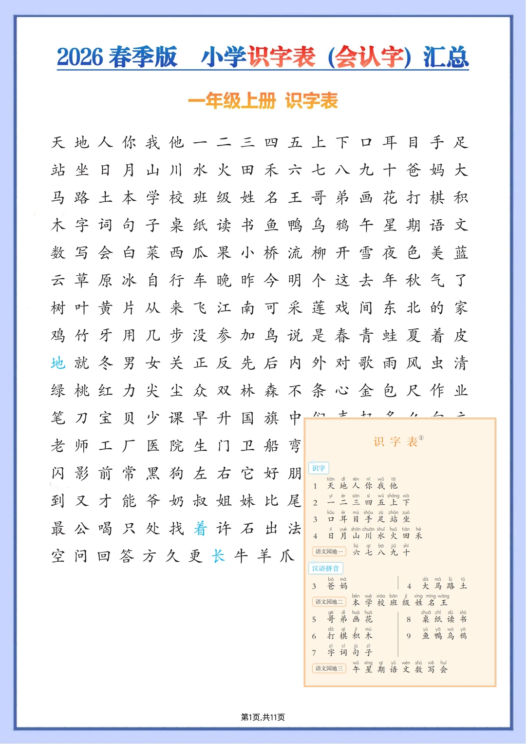 家长闭眼入的小学【识字表】汇总🔥