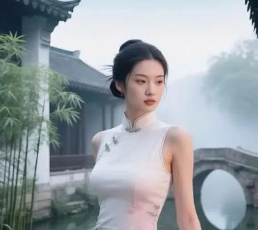 这位小姐姐身穿优雅素净的旗袍，简洁的设计凸显出她温婉大方的气质。纯白色...