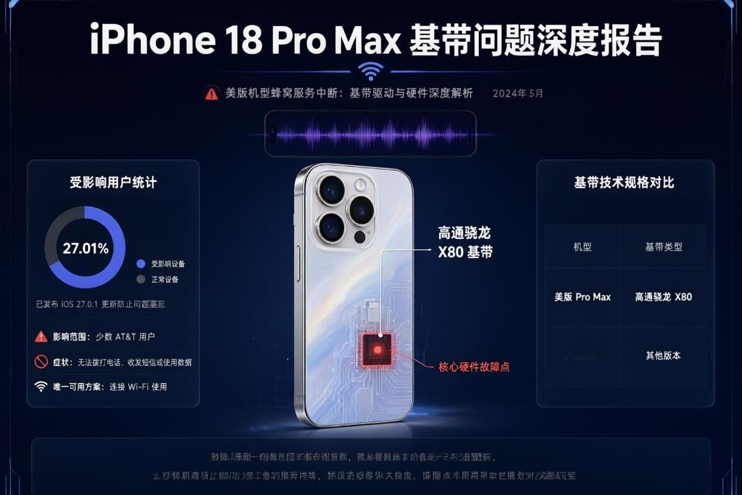 🚨美版iPhone 18 Pro Max断网危机：苹果确认需换机解决！

各位关注科技动态的朋友们，大家好！今天我们要聊一个让不少美版iPhone 18 Pro Max用户“心态崩了”的硬核科技常识。

据彭博社最新报道，部分美版iPhone 18 Pro Max用户在使用AT&amp;T网络时遭遇了严重的
