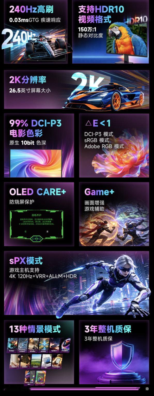 【1499 元购 27 英寸 2K 240Hz QD-OLED：泰坦军团“G2783S”显示器 10 月 27 日首销】该显示器搭载三星四代 QD-OLED 面板，支持 0.03ms 响应、99% DCI-P3 色域及原生 10-Bit 色彩，接口涵盖 HDMI 2.1 和 DP 1.4。10 月 27 日晚 6 点京东首发，首发价 1499 元。#泰坦军团G2783S# #QD-OLED 显示器# ​
