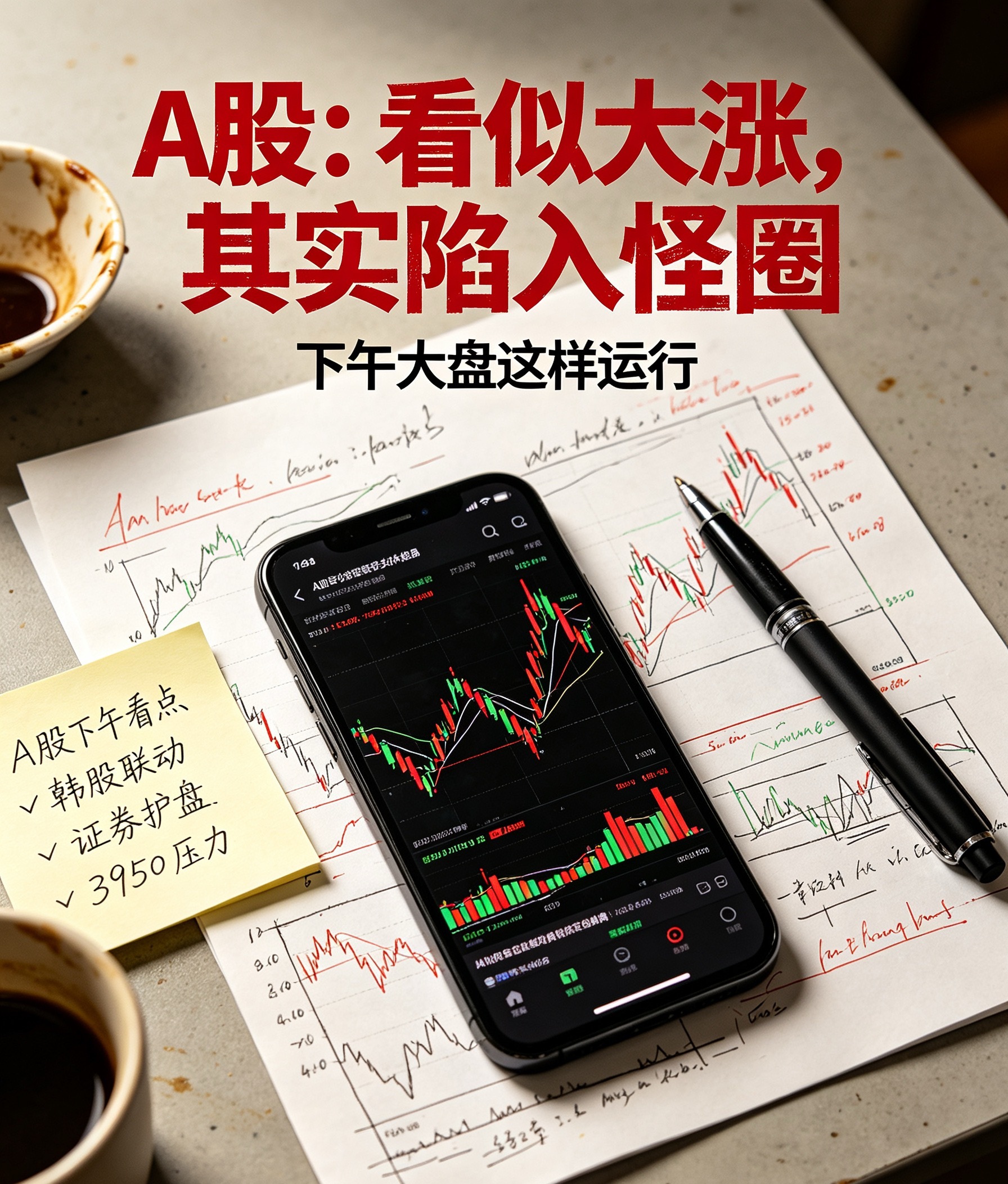 A股：看似大幅上涨，其实陷入一个怪圈，下午大盘走势预判

今天A股早盘走势偏弱，虽证券板块一度拉升，但对整体指数带动有限。10点后行情出现转折，随着韩国股市走高，A股半导体等高价科技股集体翻红，大盘才开启上攻态势。

从资金走势能明显看出主力套路，早盘主力资金持续流出，指数快速回落，随后 ​