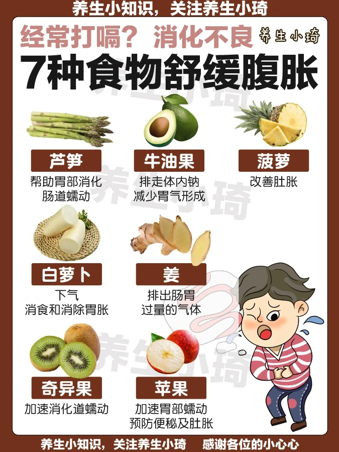 7种食物舒缓腹胀｜经常肚胀 打嗝｜消除胃气