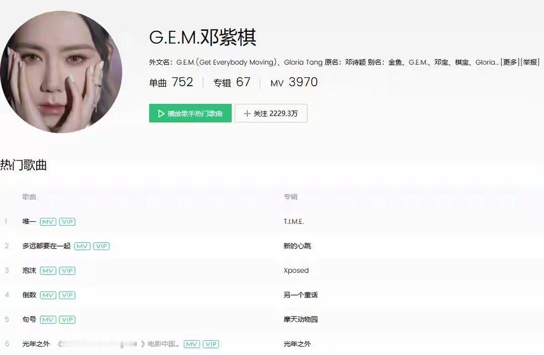 Q音涨粉榜：孙燕姿逆袭登顶，黄霄雲差一步进前十，单依纯未上榜 ​