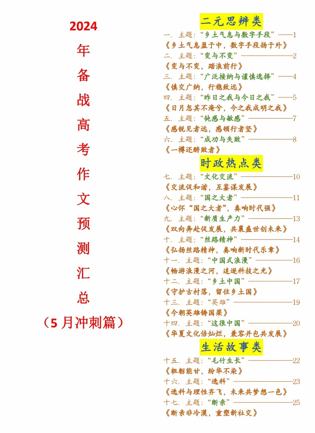 5月份作文预测合集
