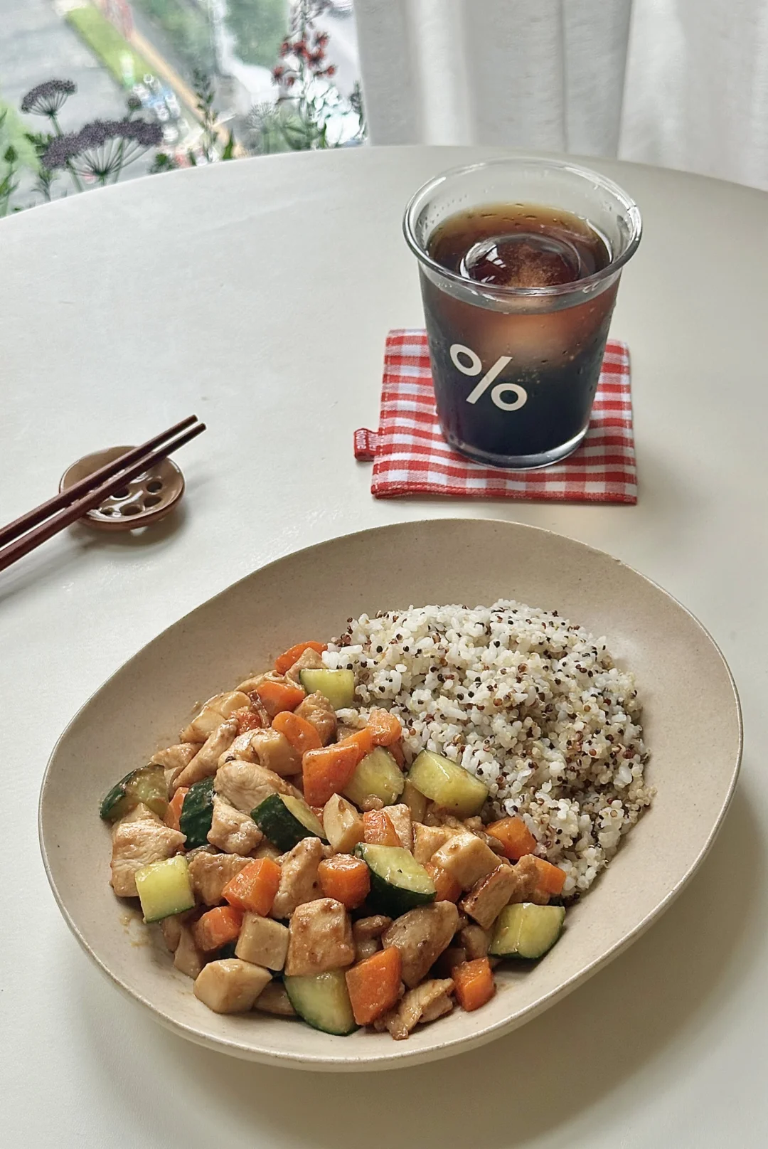 🔥蚝油杏鲍菇鸡丁拌饭｜340大卡