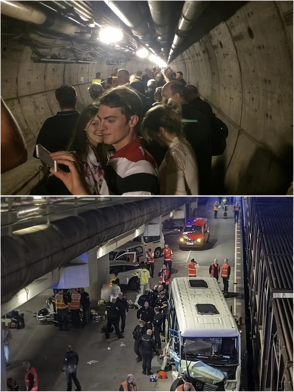 英法海底隧道入口小巴撞火车，造成十九伤
