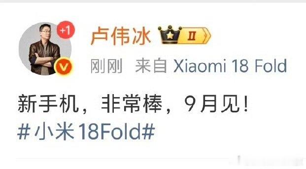 #卢伟冰预热小米18 Fold#下个月就会发布，还是很期待的！ ​