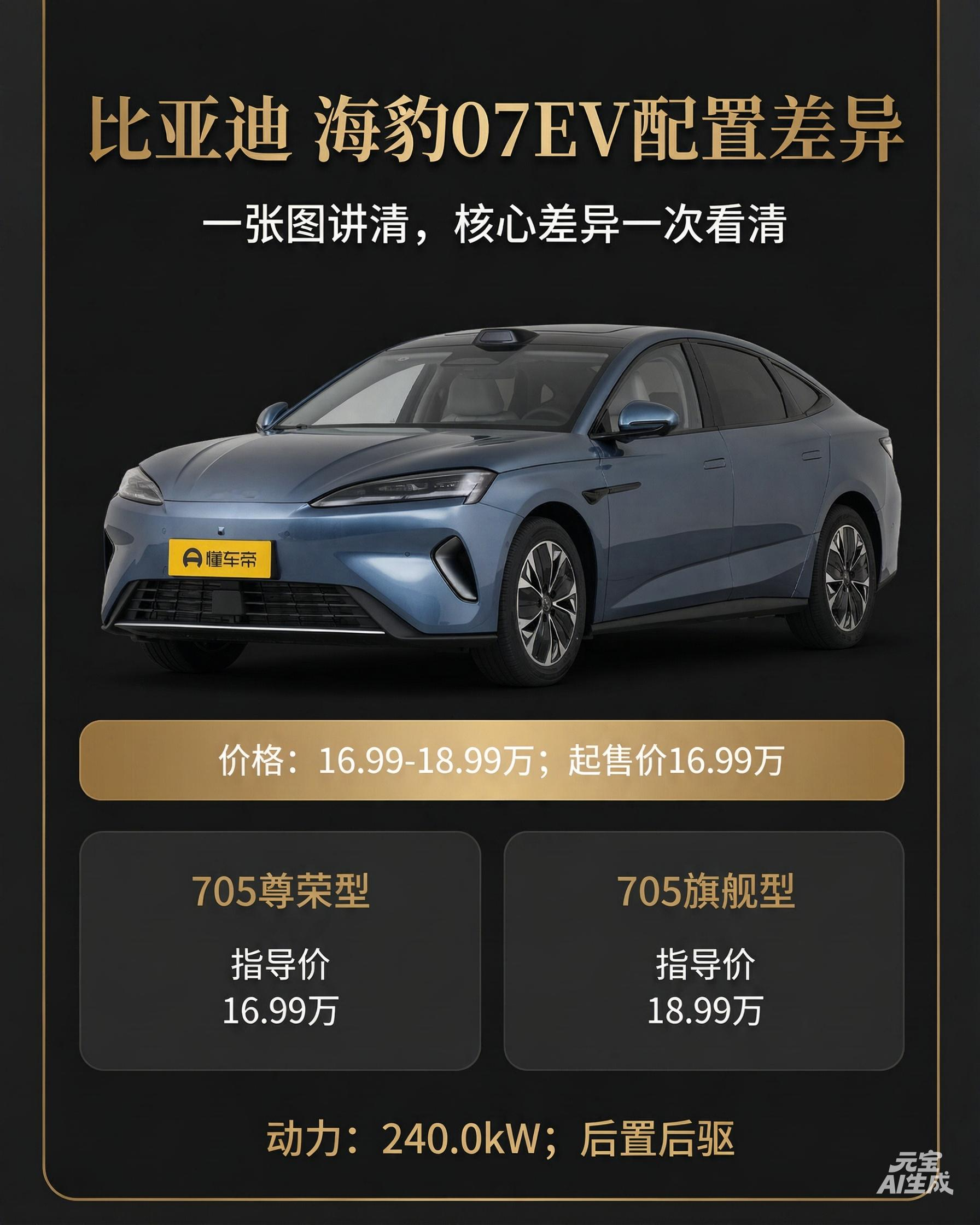 海豹07EV两款配置差2万值吗