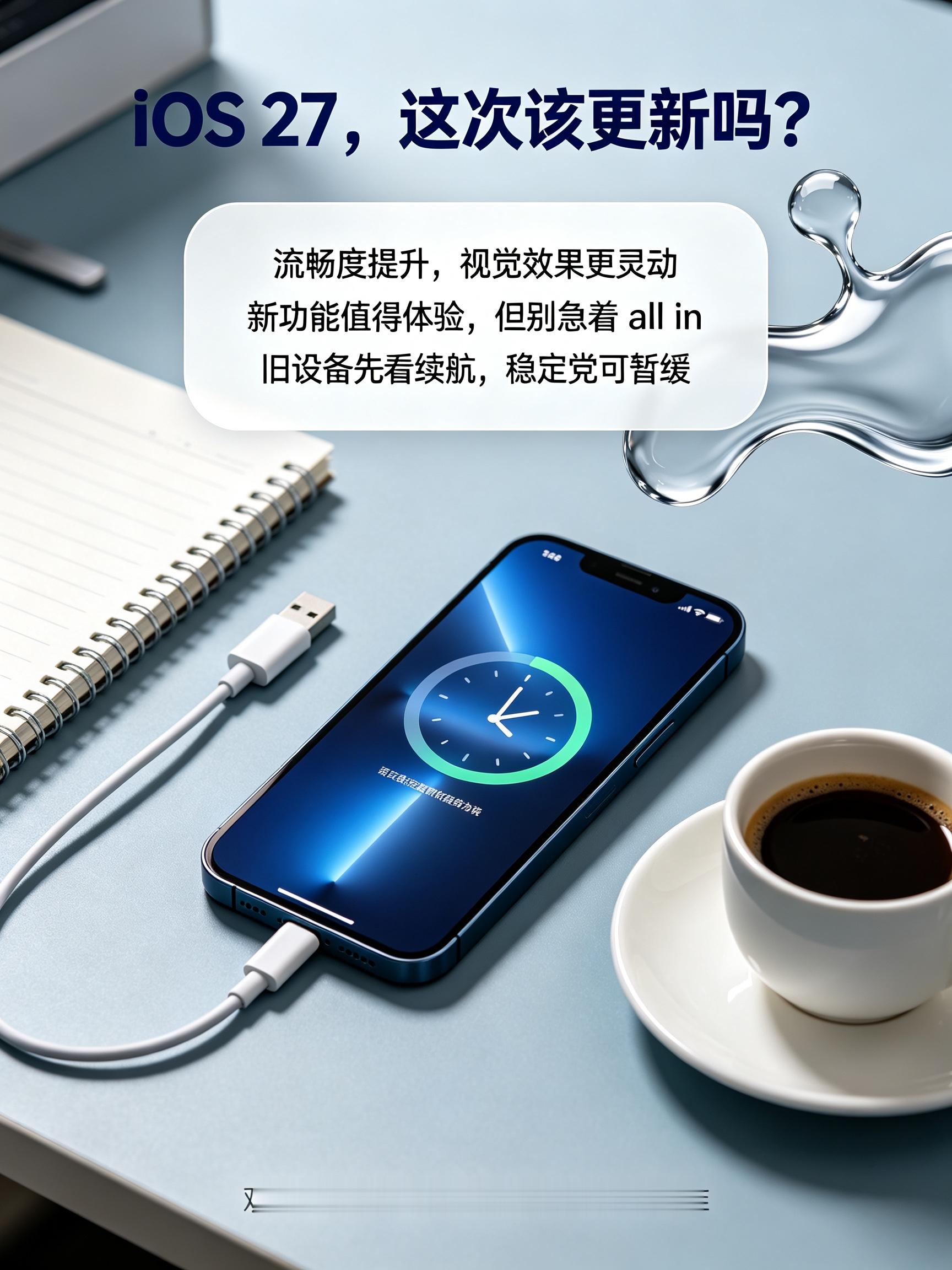 iOS27优化了系统流畅度，新增可调节液态玻璃效果，还有适配国内假期的调休闹钟，实用性不错。
iPhone13及更新机型，电池健康尚可，可以备份后升级。iPhone11、12老机型不建议急更，容易出现续航下滑、发热问题。
国行版本暂时无法使用Siri AI。新系统刚发布，难免存在小bug，追求稳定的