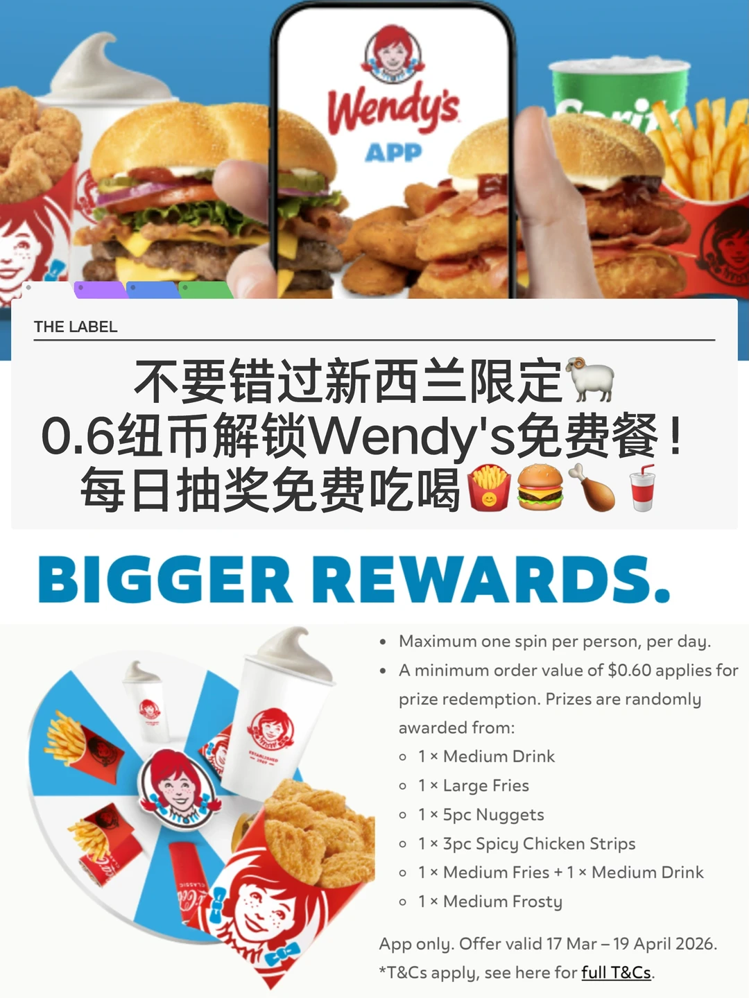 🇳🇿纽村wendys限定活动！每日转盘免费吃喝