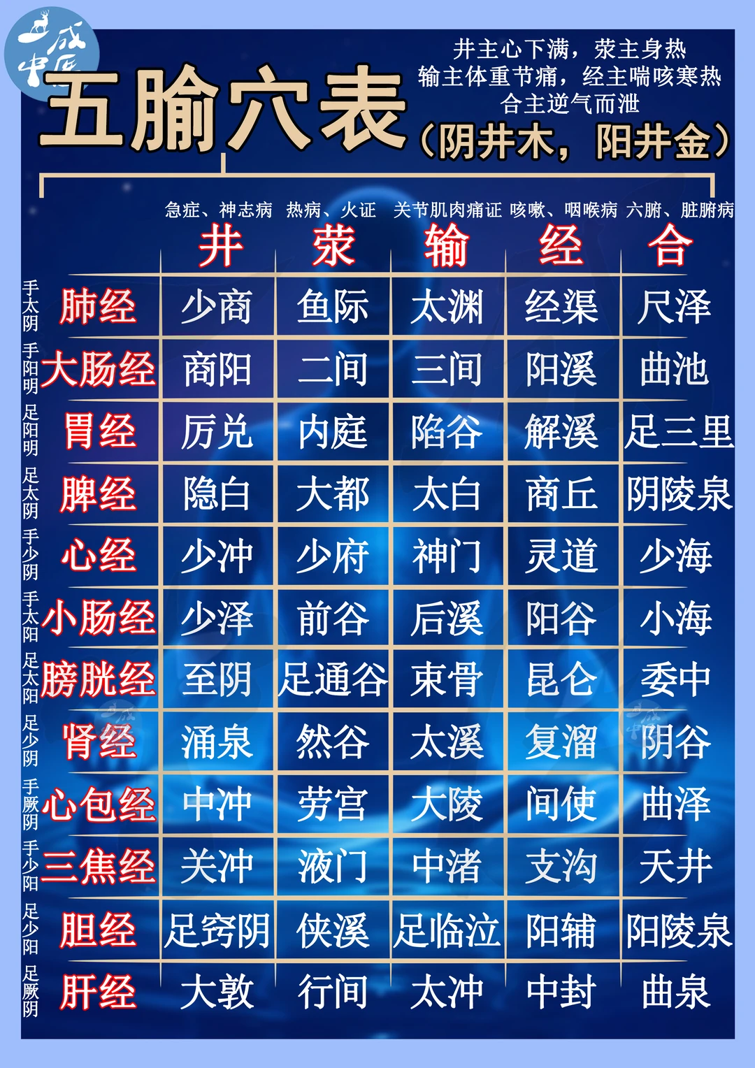 五腧穴表和十五络穴表！