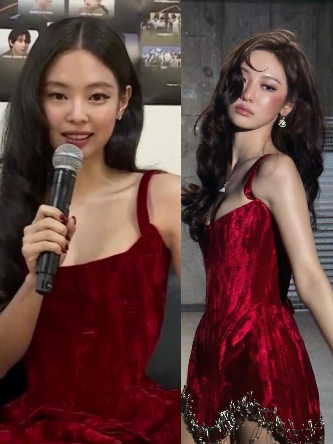 Jennie这条红色礼服宁艺卓也穿过，两人都美