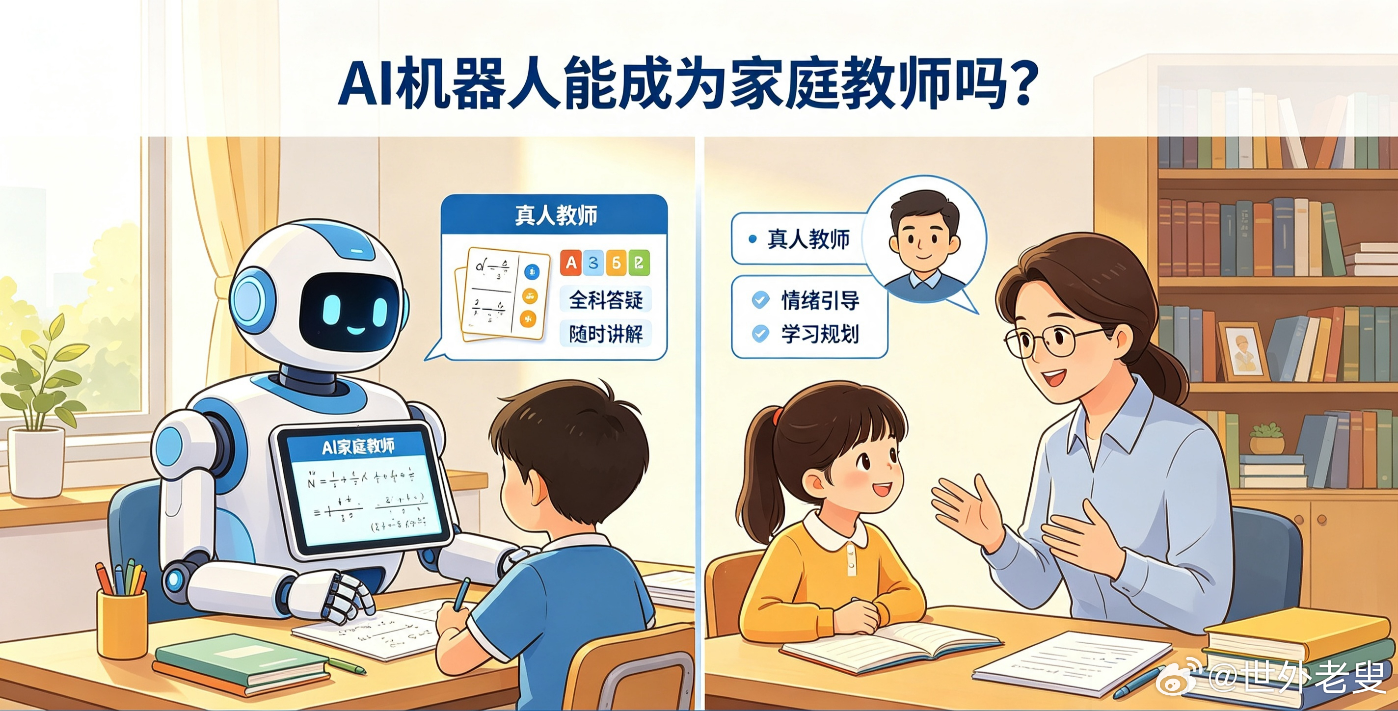 AI人形机器人当家庭教师，能不能替代真人老师？一问就答不上来的短板要认清

AI大模型快速迭代之后，曾经只出现在科幻片中的人形机器人，慢慢走进大众视野。很多厂商已经提出家庭陪护、功课辅导的产品方向，不少家长心里冒出一个想法：能不能买一台AI机器人放在家里，充当全天候的家庭教师，省下高昂家 ​