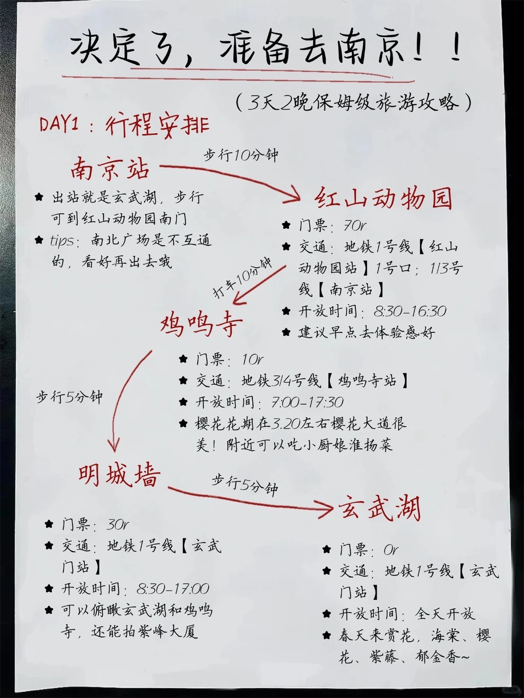 南京3天2晚保姆级攻略✅手写整理不绕路
