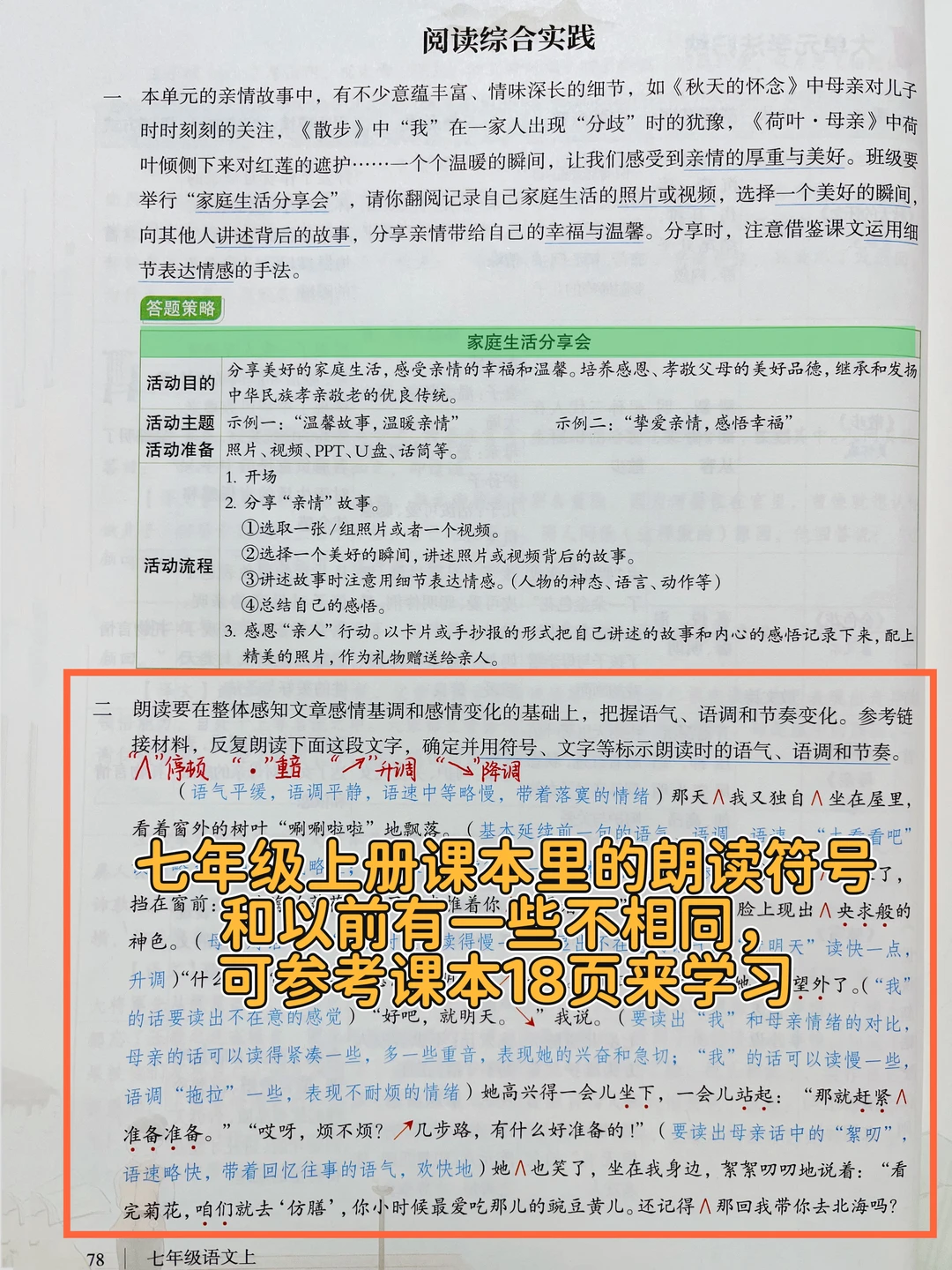 七上语文二单元阅读综合实践 朗读符号方法