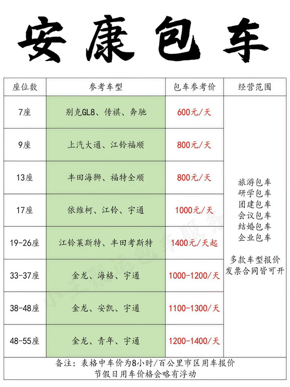 📝安康包车价目表｜安康包车攻略参考