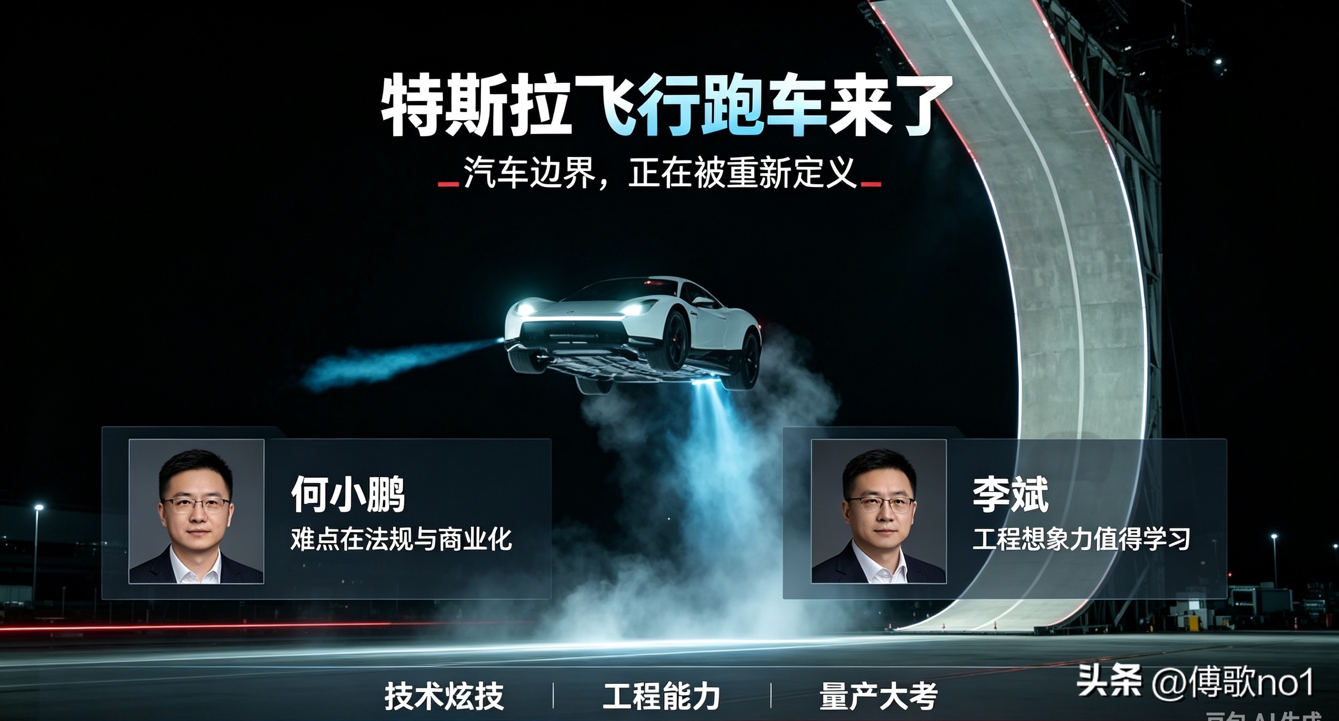 特斯拉把跑车飞上天！李斌坦言压力巨大，何小鹏冷静点评，国产车企怎么接招？

特斯拉跳票9年的第二代Roadster，在SpaceX德州测试场完成震撼演示，这台跑车真的腾空、空中翻转，还能倒挂在坡道顶端。

依靠SpaceX冷气推进系统+底盘负压风扇，Rocket版本车身布置10个推进喷嘴，能短暂腾空