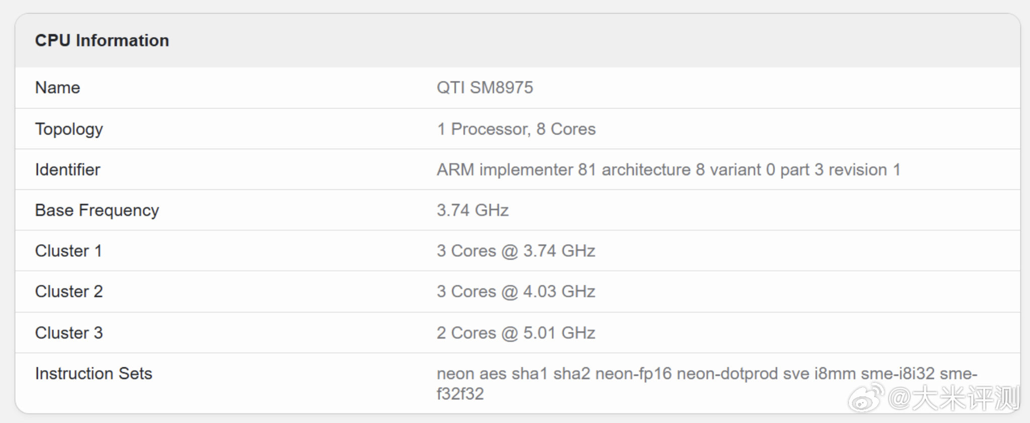 Geekbench跑分数据库中，出现SM8975（骁龙8EE6）规格：

台积电2nm，2*超大核5.01GHz，性能核分为2组，3* 4.03GHz，3*3.74GHz，Adreno 850，结合此前曝光的消息，8EE6上会搭载HPB技术，露出一部分AP Die直接上盖散热材料，提升Soc的散热能力。

大家觉得国内首发搭载的机型会是哪个？ ​