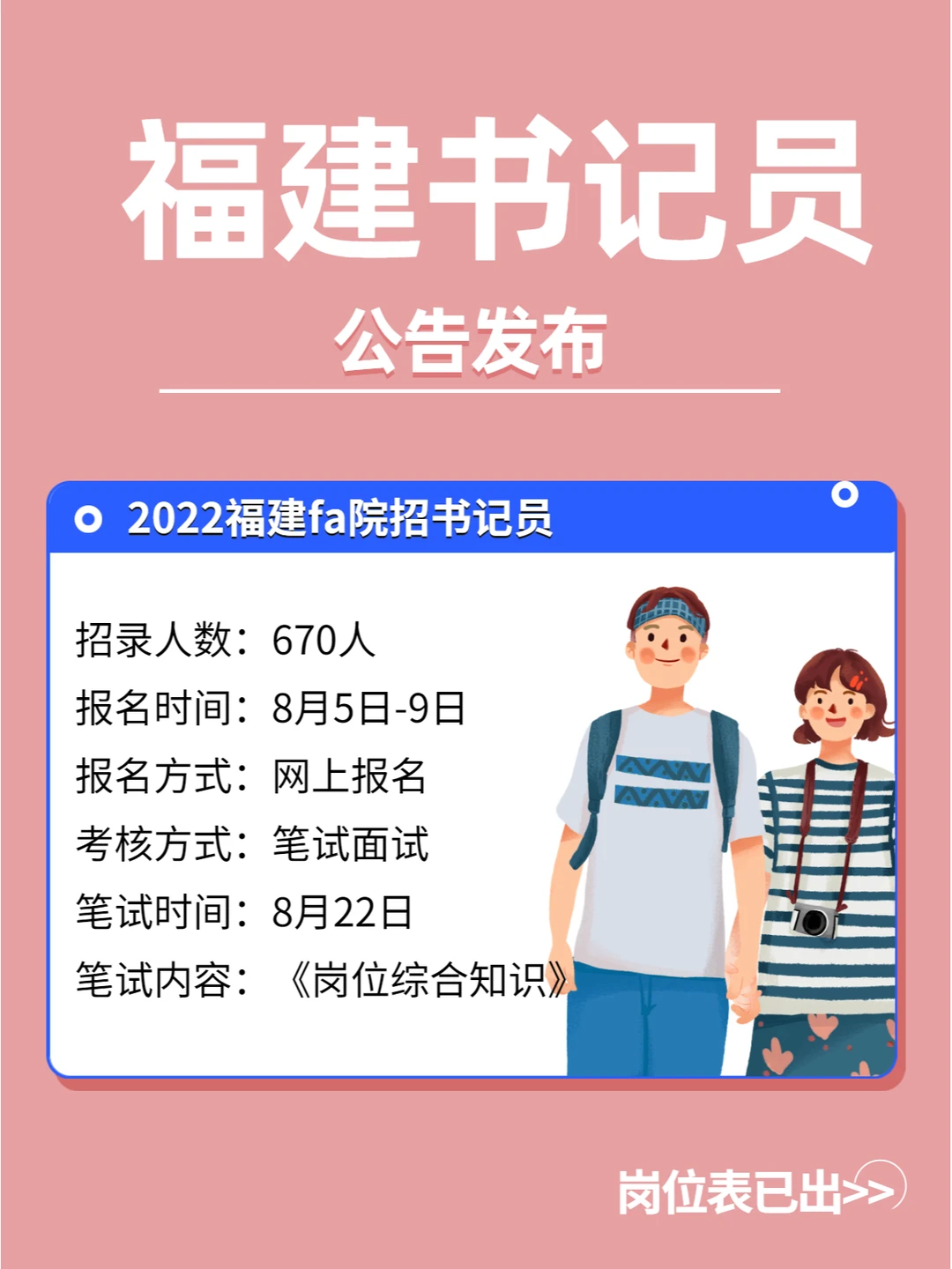 福建书记员招670人公告发布！8月22日笔试