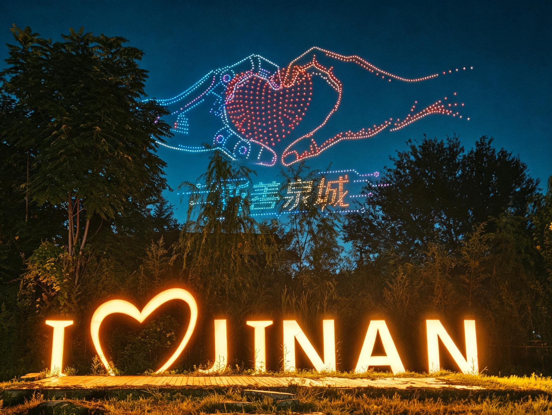 #科创中国智汇齐鲁# 9月8日，全国新的社会阶层人士"科创中国"服务团山东服务考察将在济南正式启动，济南、青岛、烟台三地联动，聚焦人工智能+产业，集中展示数字经济、人工智能等领域硬核科创成果。
 
启动前夜，济南百花洲上空上演了一场惊艳的AI无人机大秀。千架无人机编队腾空而起，在泉城夜空中依 ​