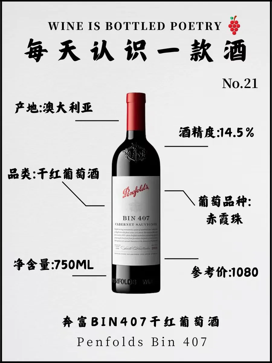 No.21每天认识一款酒｜奔富Bin407红葡萄酒