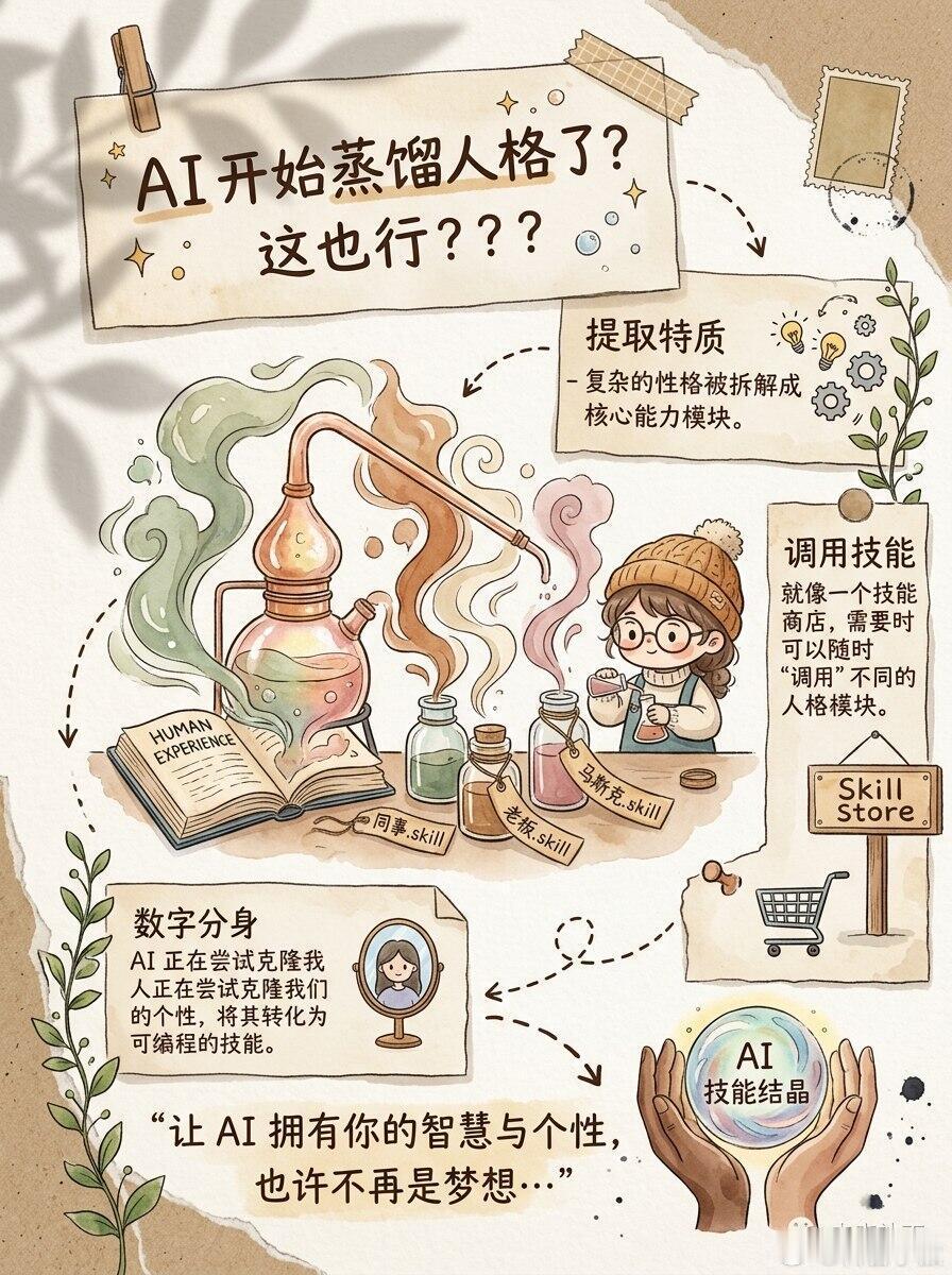 AI 开始蒸馏人格了？AI 现在能把人的表达方式、判断习惯、互动逻辑，压缩成一个可调用的 skill！#北大教授说P人最不怕AI蒸馏##北大教授说AI蒸不掉P人# ​
