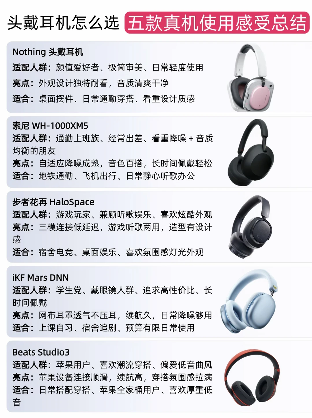 头戴耳机怎么选？五款真机使用感受总结