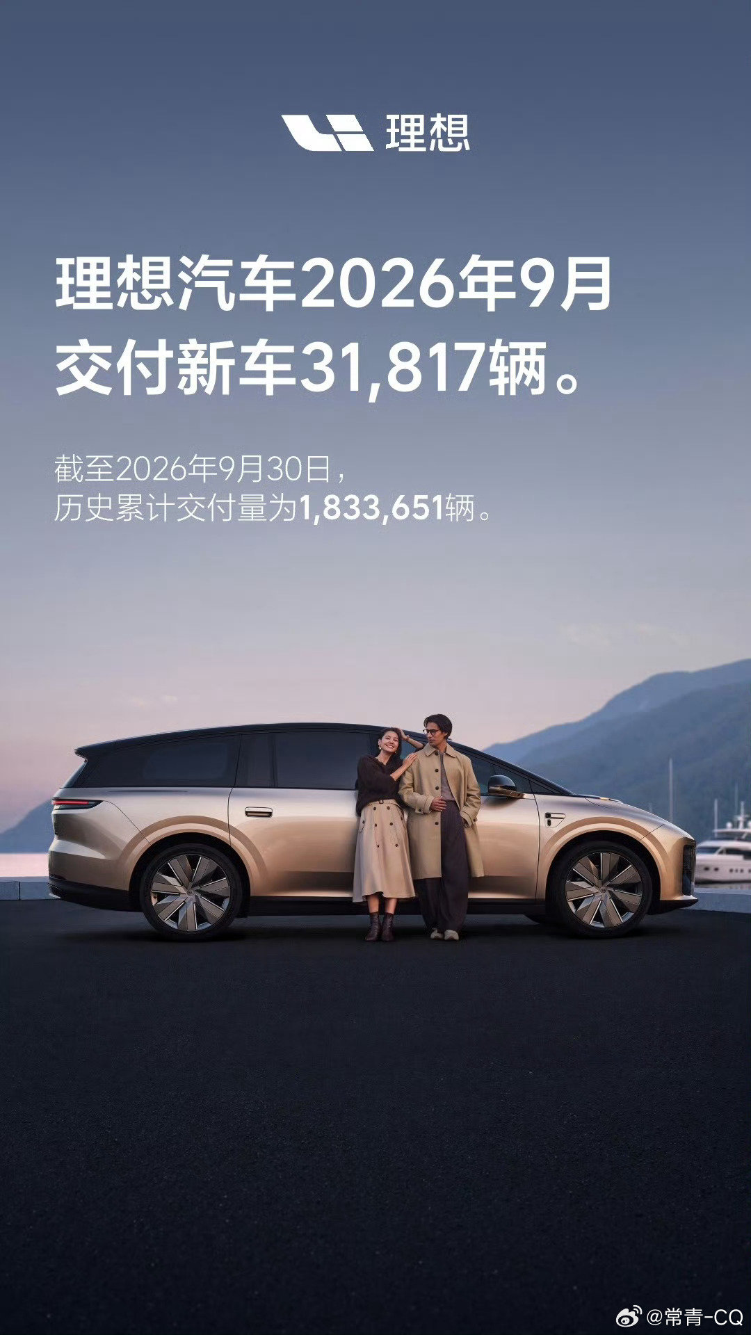 理想9月的交付量还能破3w啊，不错啊。完成了Q3指引的上限。

i6本来就没多少车，卖得连展车都没了；这回扛起大旗的是理想L6，交付超过1w台。

10月是更严峻的挑战，i6几乎零交付… 

#理想汽车9月交付31817辆# ​