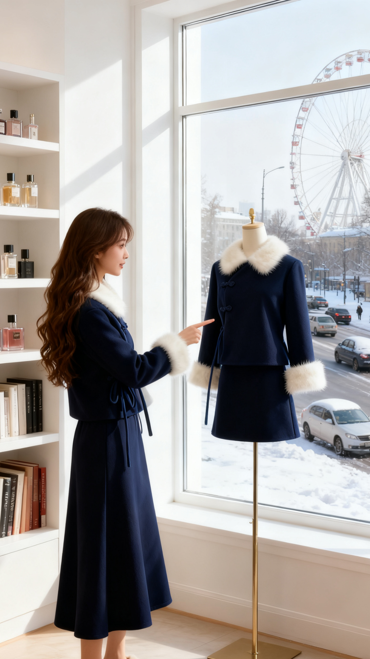 名媛新中式穿搭一整套女2025新款加绒斜襟盘扣上衣气质半身裙套装   