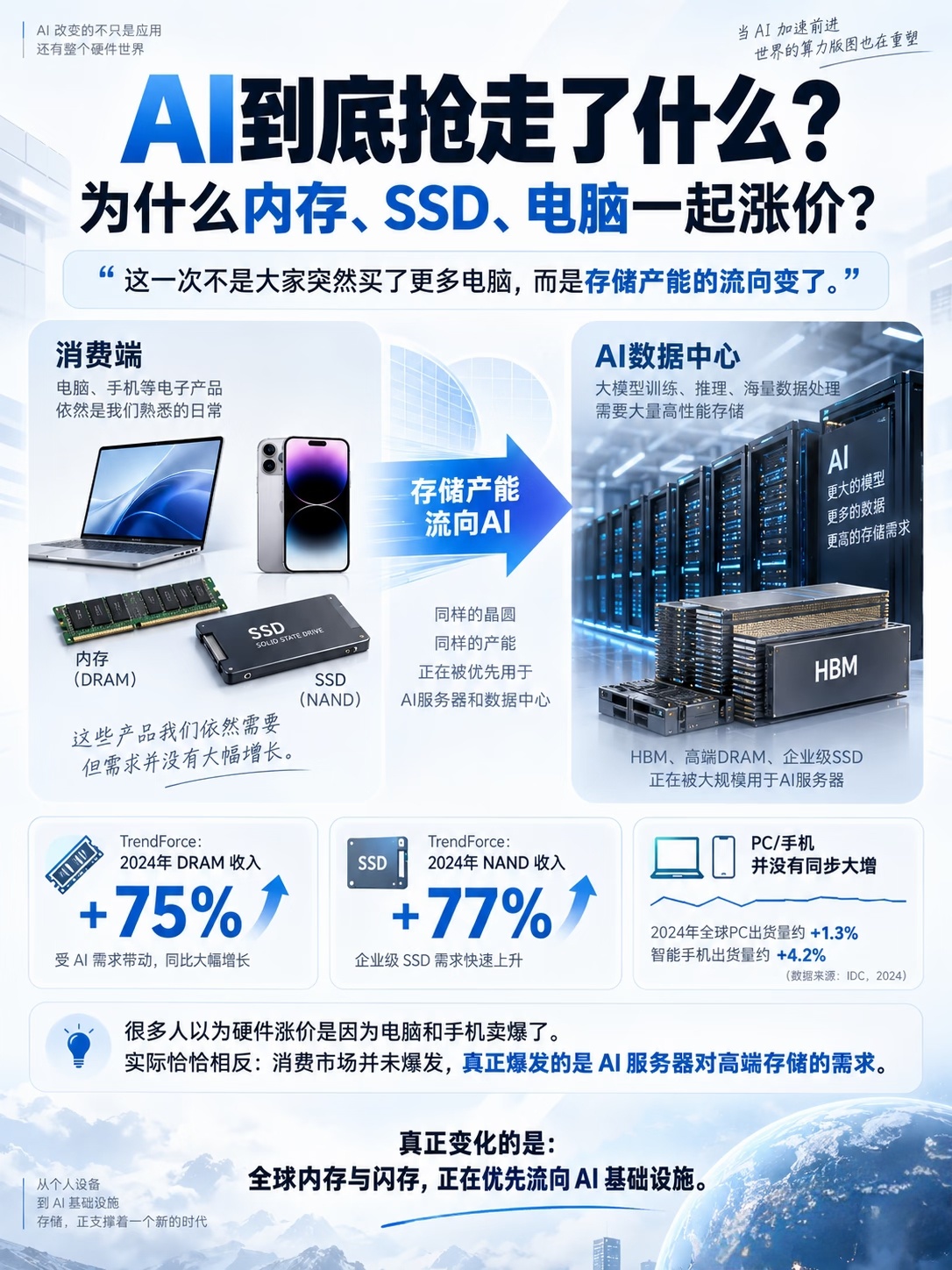 一根内存条，一年涨了三倍。按理说涨价这么狠，骂的人应该最多。
可这次不太一样。

据公开报道，内存条价格一年上涨了百分之三百以上。从 DDR4 到 DDR5，各容量都在涨。

奇怪的是，评论区骂归骂，该买的人还是买。

我猜原因不在消费者，在更前面一环。这东西上游就那么几家，产能一收紧，整条