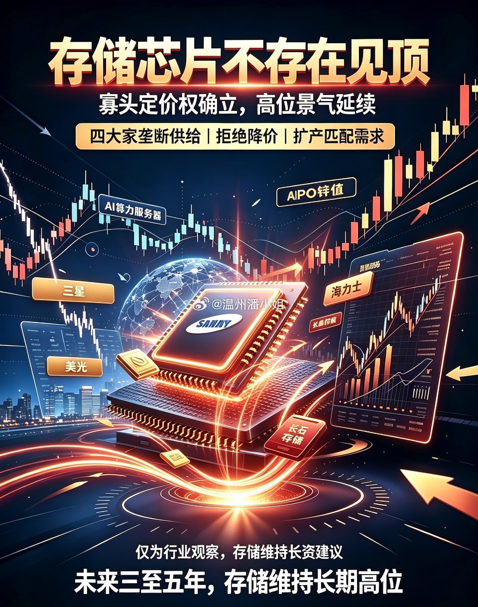 存储芯片不存在见顶！寡头定价权确立，未来三年持续高位运行当下很多投资者...