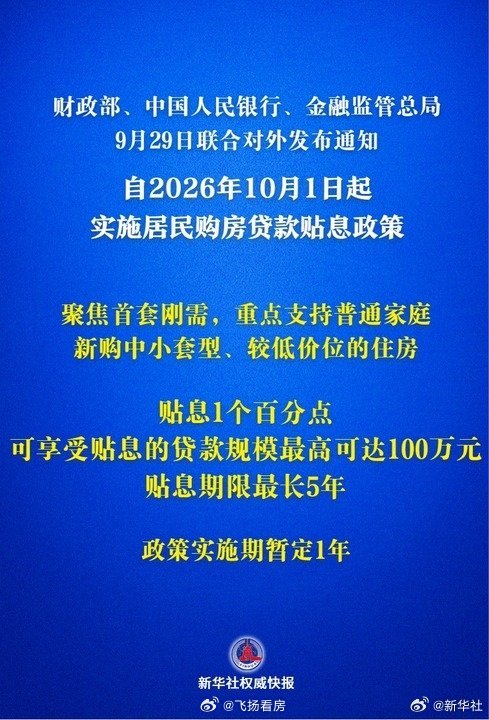 房贷贴息来了！你受益吗？简单说，这次房贷贴息就是：10月1日后新买首套房，总价150万以内、面积120平以内办商业贷款的人，财政补贴1%的利息，贴息贷款规模最高100万，最多补五年，即最高补贴5万元。几点说明：1、新政主要聚焦补贴刚需首次购房；2、未区分新房二手房，应该均适用；3、存量按揭房、新购二套房、面积超120平米均不在补贴范围内。我近年来一直呼吁应该对于住房按揭实施定向补贴，这次总算开了一个头。但可以看出，这次补贴的范围及力度相当有限，未惠及存量及二套改善，是利好，但利好有限。对市场的影响：一手房市场会促进开发商更多转向120平以内的中小户型；二手房市场120平以内的二手次新会更受欢迎。另，我建议，在补贴额度和年限不变的情况下，应该对存量商业房贷、新增的二套房贷款均适用该补贴，面积放宽到140平，这样才会收到好效果！  目前房地产市场困难很大，治沉疴需用猛药！对居民购房实施贷款贴息降低居民购房成本