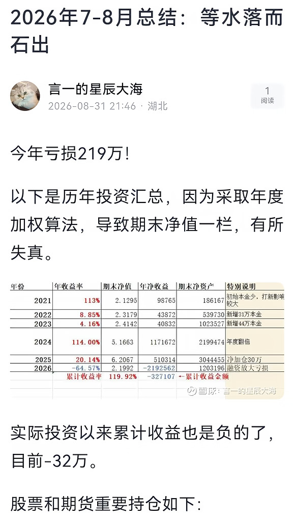 2026年8月总结：等水落而石出！