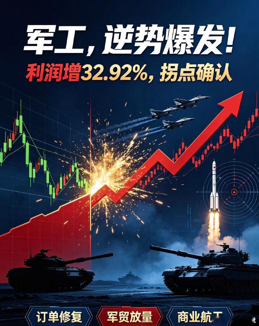彻底反转！军工拐点实锤！利润暴增32.92%！四大主线引爆九月大行情
​​⚠️风险提示：仅为行业逻辑复盘，不构成投资建议，板块轮动较快，理性控仓！
​​A股真正的中线拐点赛道，已经悄悄落地！
​​大盘持续震荡、高位科技反复回调，
唯独军工板块逆势走强、批量涨停、走出独立主升行情！
​​很多人 ​