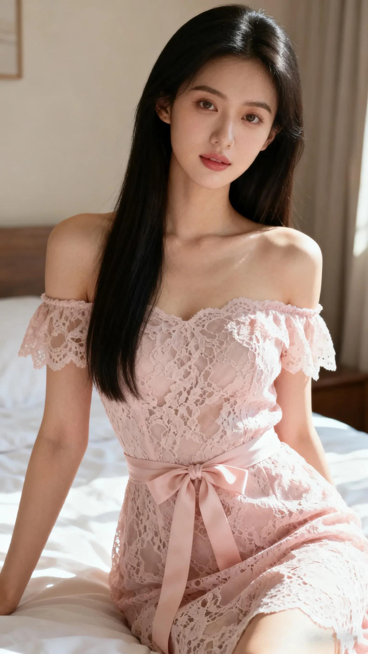 温柔粉裙少女，甜美可人，尽显优雅气质！🌸💖