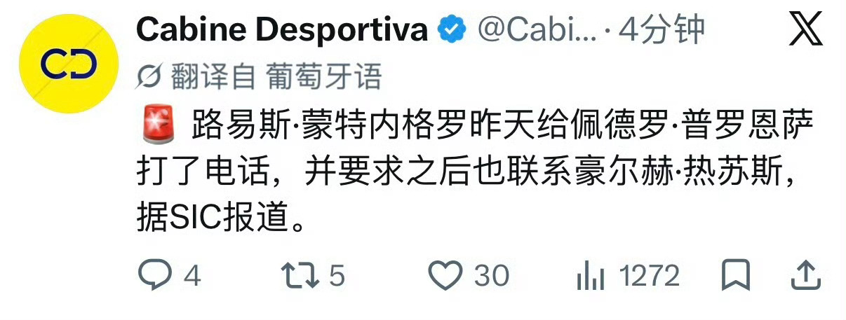 葡萄牙队内风波升级！总理亲自出面调停C罗将帅矛盾

葡萄牙国家队的将帅风波持续发酵，事件已经上升到国家层面。据悉葡萄牙总理路易斯·蒙特内格罗已经致电葡萄牙足协主席佩德罗·普罗恩萨，后续还计划联系国家队主帅豪尔赫·热苏斯，亲自介入调解本次危机。

本次风波起因于C罗退出本期葡萄牙国家队集训 ​
