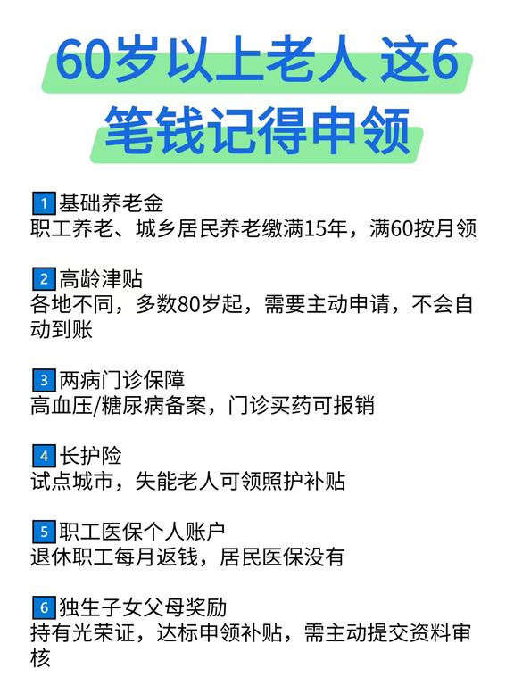 家里有60岁以上长辈！这6笔福利别漏领