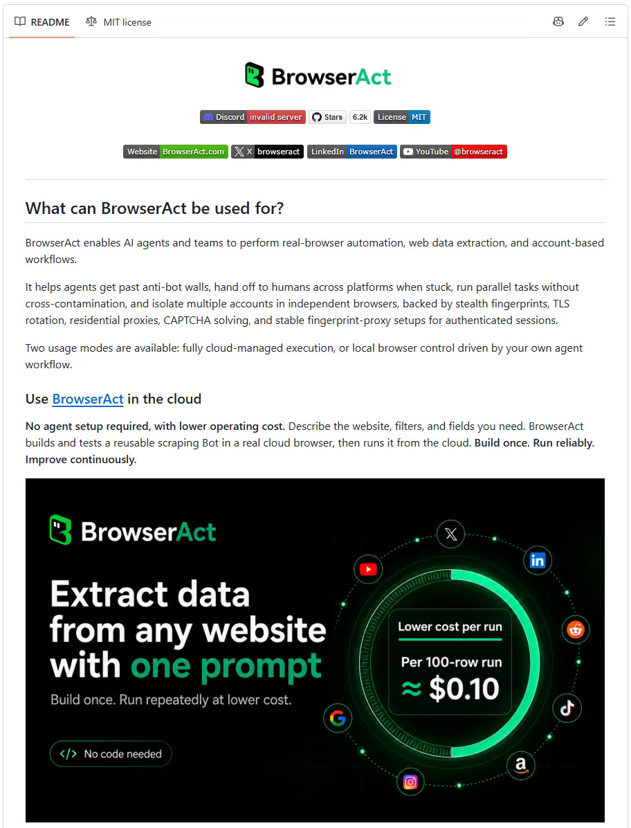 BrowserAct Skills，开源浏览操作工具