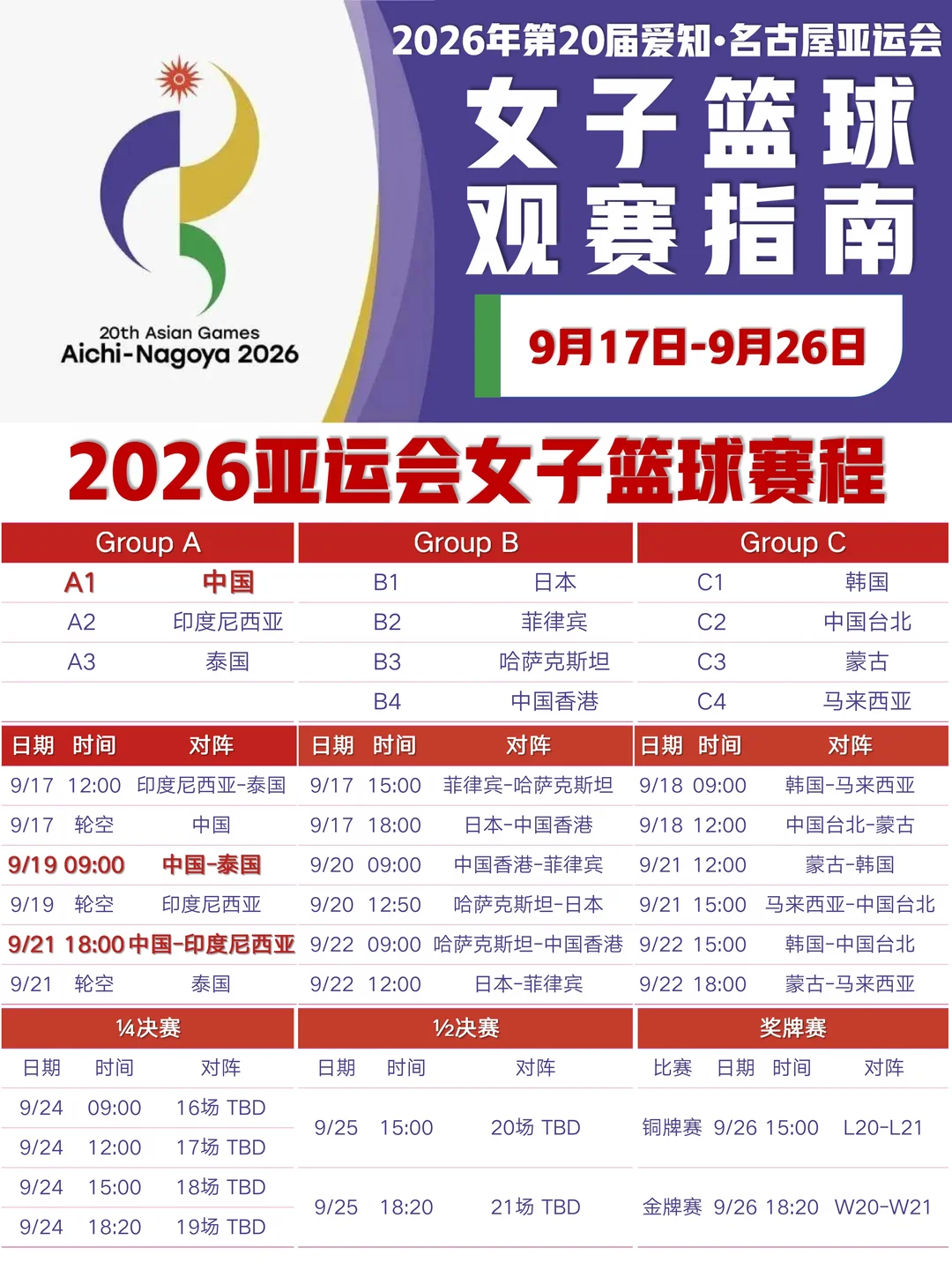 2026亚运会女篮观赛指南｜全力冲击三连冠