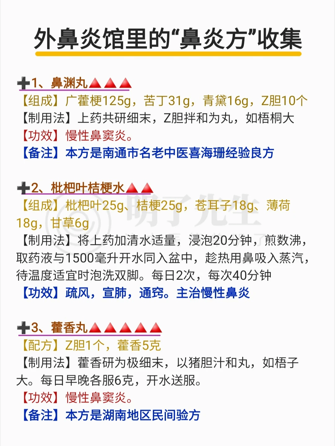 外面老中医鼻炎馆里的“鼻炎方”收集